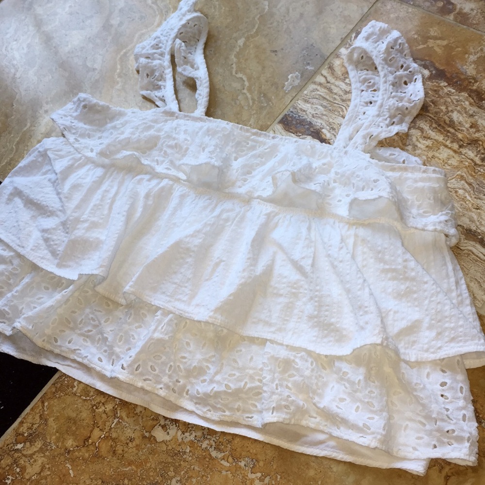 C’isa Bright White eyelet elastic top/waist length